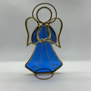 Stained Glass Angel Blue Vintage Handcrafted Stained Glass Halo Decor Suncatcher